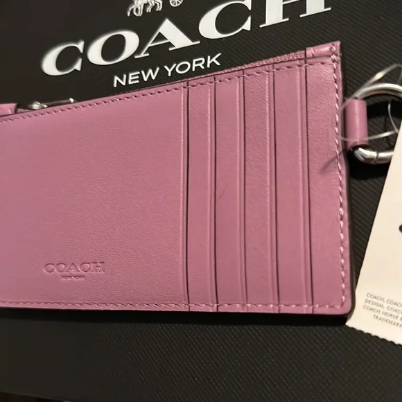 NWT Coach Cosmic Coach Zip Card Case Rocket Motif Leather Wallet Purple co246 - Picture 6 of 7